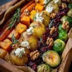 Caramelized Butternut Squash, Carrots, Brussels Sprouts & Sweet Potato with Feta, Walnuts & Cranberry-Honey Glaze
